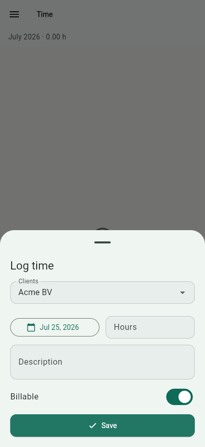 Time tracking: one sheet, a billable toggle, straight into invoices